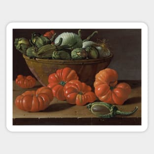 Still Life With Tomatoes, A Bowl Of Aubergines And Onions by Luis Melendez Magnet